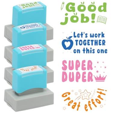 Imagem de 4 peças de carimbo autotintante para professores - carimbo de borracha com modificações SPED , suprimentos recarregáveis para sala de aula para suprimentos de dormitório de volta às aulas