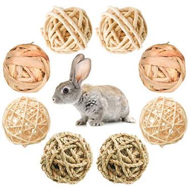Imagem de 8 peças de petiscos pequenos animais de brinquedo de brinquedo de mastigar para coelhos, cobaias, porquinhos-da-índia, chinchila, bolas naturais, acessórios de entretenimento para gaiolas de animaisBac-kitchen