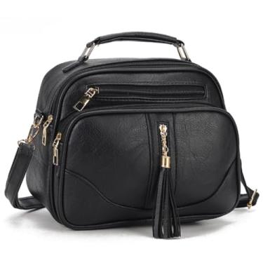 Imagem de Bolsa feminina, bolsa transversal de couro com alça lateral (Preto)