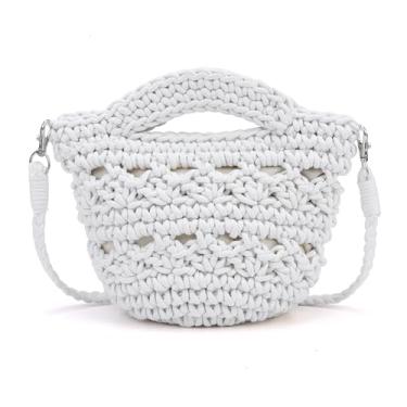 Imagem de CHIC DIARY Bolsa feminina de palha para praia bolsa clutch pequena bolsa transversal bolsa de ombro de algodão tecido para o verão, Branco, One Size