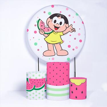 Imagem de Kit Painel de Festa Redondo de 1,50m e Trio de Cilindros Turma da Mônica - Fera Print