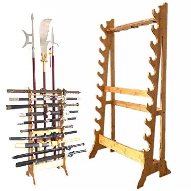 Imagem de Suporte de espada suporte para espadas de 10/12 níveis, suporte de madeira para katana, prateleira de exibição samurai, suporte para varinha, ganchos de espadas de várias camadas para suportar todas