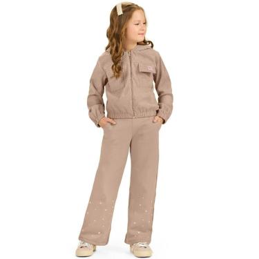Imagem de Conjunto Infantil Inverno Menina Jaqueta Cotelê Com Capuz Pelos E Calça Wide Leg Moletom - Angerô-Feminino