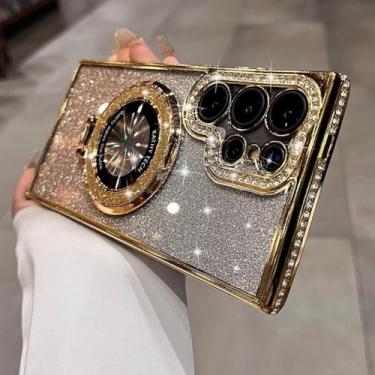 Imagem de MVVKKY Para Galaxy S24 Ultra Luxury Glitter Stand Case Capa de revestimento brilhante (para Galaxy S24 Ultra/dourado)