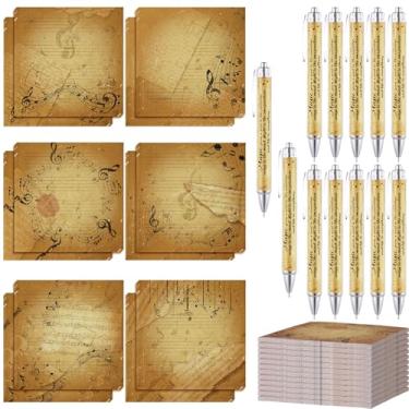 Imagem de Kosiz Conjunto de 12 notas adesivas musicais com canetas esferográficas, vintage, blocos de notas engraçadas para festa musical retrô, formatura, agradecimento, professor, presentes temáticos, sala de