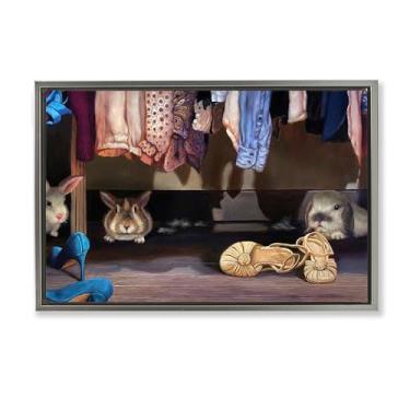 Imagem de Stupell Industries Bunnies Under Closet View Gray Floater Canvas Wall Art, design por Lucia Heffernan, 25 x 17