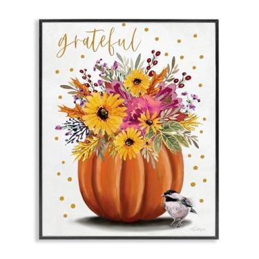 Imagem de Stupell Industries Grateful Pumpkin Bouquet Arte giclée emoldurada preta, design por Elizabeth Tyndall, 61 x 76 cm