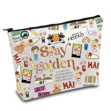 Imagem de ENSIANTH Bolsa de maquiagem Stay Golden Dorothy Sophia Blanche Rose Fan presente zíper bolsa de viagem amizade bolsa de viagem com zíper, Golden MU, Bolsa de maquiagem
