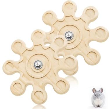 Imagem de 2 peças de brinquedos de mastigar chinchila brinquedos de porquinho da índia hamster gaiola de coelho acessórios para mastigar moagem rotativa de madeira natural em forma de floco de neve 15 cm de