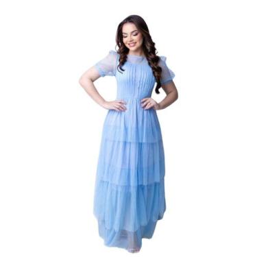 Imagem de Vestido Longo De Tule Com Brilho Feminino Manga Curta Elegante Para Fe