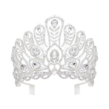 Imagem de Oriamour Tiaras e coroas de cristal de casamento prateadas para mulheres com pentes, tiara de noiva rainha real tiara princesa quinze anos para aniversário baile de formatura festa design pavão, Large