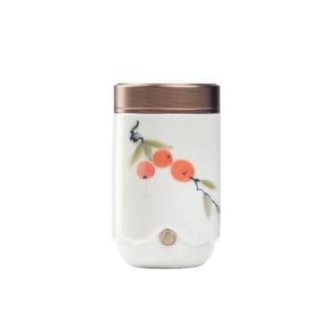Imagem de Lata de Chá Lata de chá de viagem de cerâmica pintada à mão, pote de armazenamento premium requintado para açúcar, chá e café Lata de Chá(Red)