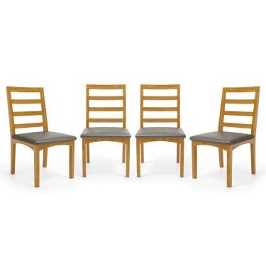 Imagem de Kit Com 4 Cadeiras Cecília Madeira Maciça Assentos Estofados Para Mesa De Jantar Veludo Chumbo 109