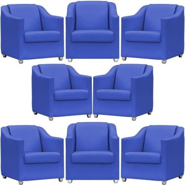 Imagem de Kit 8 Poltronas Mila Corino Cores Pé De Plástico Cromado - Azul-royal Corino