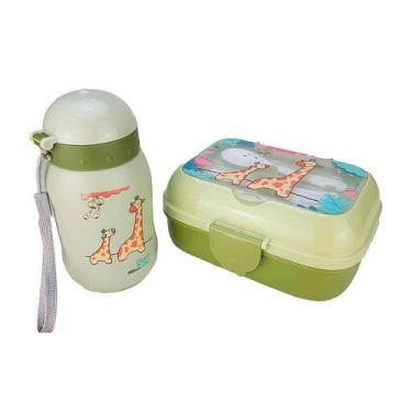 Imagem de Kit Marmita Lancheira Infantil com Divisória + Garrafa Girafas - Wares