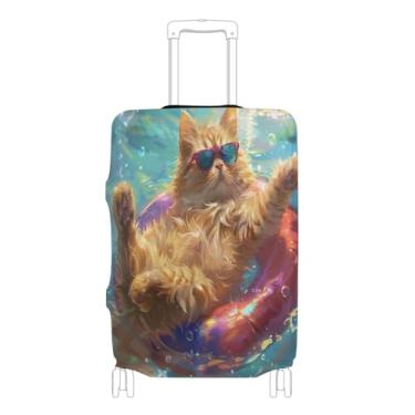 Imagem de Joisal Capa de bagagem de vários robôs de desenho animado serve para capas de bagagem de 45 a 81 cm aprovadas pela Tsa, identificadores de mala exclusivos, Gato laranja piscina, M 22-24 in