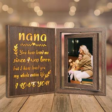 Imagem de EYITUPC Porta-retrato Light Up Nana – Moldura giratória vintage de madeira para duas fotos de 10 x 15 cm – Presentes de Nana de netos – Presente emocional para vovó no dia das mães, aniversário ou