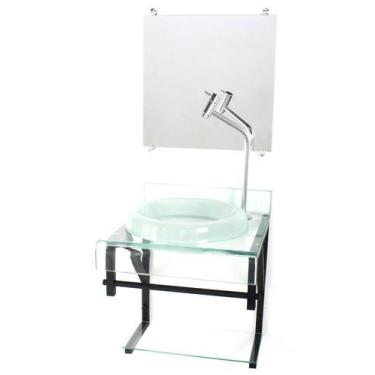 Imagem de Gabinete de vidro 40cm para banheiro curvado duplo pp cuba chapéu inco