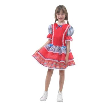 Imagem de Fantasia Junina Infantil Vestido Junino Caipira com Babados Sulamericana (Vermelho, G 10/12 anos)