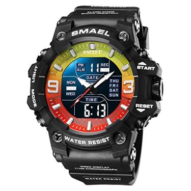 Imagem de FANMIS Relógio masculino analógico, digital, para esportes ao ar livre, militar, multifunções, LED, eletrônico, grande, com visor duplo, luminoso, à prova d'água, Wrsitwatch, Preto, vermelho, verde