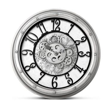 Imagem de Relógio de parede com engrenagens móveis, vintage industrial 40,6 cm, silencioso, sem tique-taque, relógio steampunk, analógico, operado por bateria, decoração mecânica rústica para sala de estar