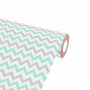 Imagem de Papel de Parede Chevron Verde, Cinza e Branco PREMIUM Autoadesivo Texturizado 5 metros = 1 Rolo de 5m X 45cm Sala Quarto