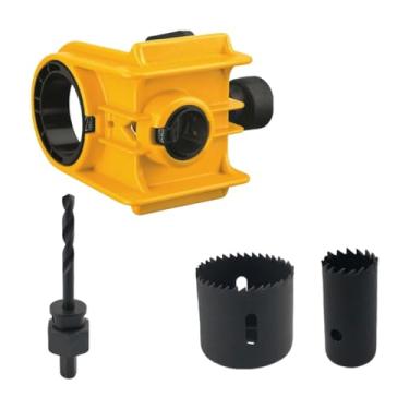 Imagem de XLWLLNJ Kit de instalação de fechadura de porta com guia de gabarito, design de grampo C, máquina de entalhar profissional resistente, serra para furos de, Amarelo