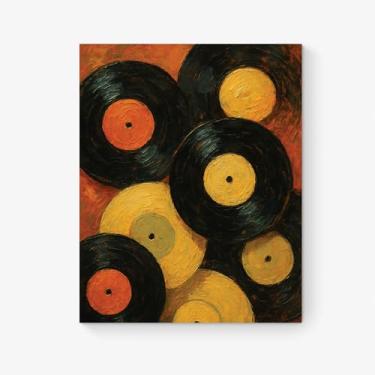Imagem de Discos de vinil retrô vintage | Pintura a óleo | toca-discos | Redemoinho | Música | Arte de sala de estar | Decoração de casa | Impressão de arte de parede inspiradora sem moldura (28 x 35)