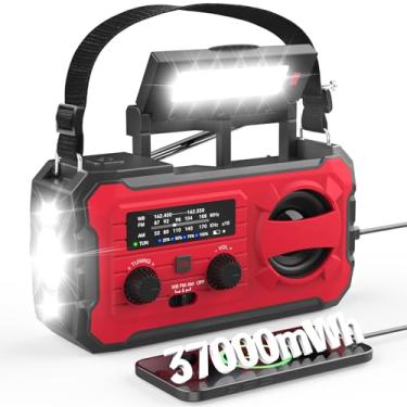 Imagem de NITIGO Rádio de emergência de 10000 mAh, rádio meteorológico NOAA com AM/FM, energia recarregável de 37000 mWh, carregamento USB/solar/manivela, lanterna de LED, alarme SOS, lâmpada de leitura para