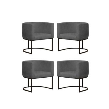 Imagem de Kit 4 Poltronas Reforçada Decorativa Sala Gabriela Base Ferro Preta Suede