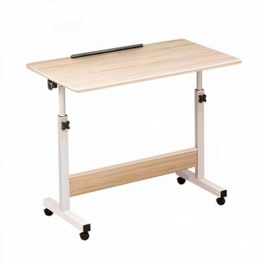 Imagem de Mesa Multiuso Giratória Altura Regulável Rodinhas Notebook Tablet Cama Sofá Ajustável Prática Rosa(Cor de madeira)