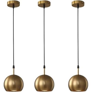 Imagem de Luzes Pendentes Pequenas De Metal De Cúpula Industrial Ilha De Cozinha Escovado Ouro 3 Luzes Cluster Lâmpada De Teto Pendurada Antigo Sala De Jantar De Meados Do Século Lustre Sob, 3pcs, A