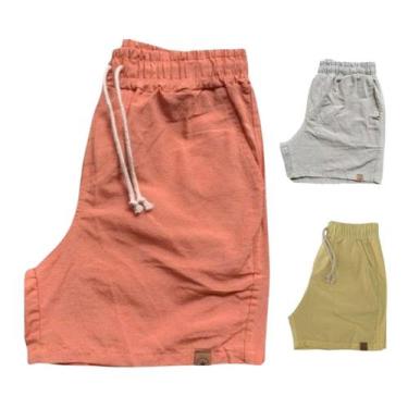 Imagem de Kit 3 Shorts Mauricinho Plus Size Fio Tinto Linho 3 Bolsos - Genérica,