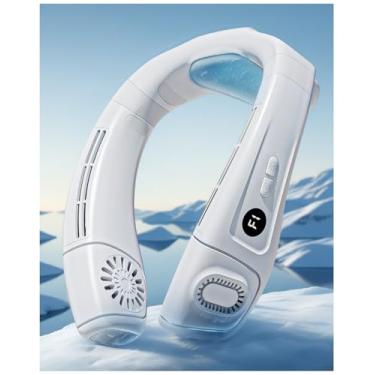 Imagem de ZNOKIN Ventilador de pescoço de 3 velocidades com resfriamento ativo NTC de 3 níveis - ar condicionado portátil branco para pescoço usável, bateria de 5200 mAh, design ergonômico para esportes