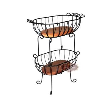 Imagem de Fruteira Cozinha madeira dupla ferro Preta 60 cm - Shoppingnet