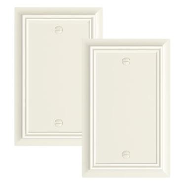 Imagem de Pacote com 2 placa de parede única em branco, capa de placa de parede de fibra de bambu natural durável, placa de parede de 1 grupo de amêndoa clara para tomadas/interruptores não utilizados