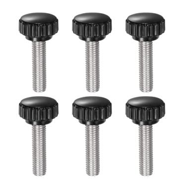 Imagem de uxcell 6 peças de maçanetas serrilhadas M8 x 30 mm métrico 304 aço inoxidável rosca macho parafuso de polegar tipo 22 mm cabeça redonda de plástico rosqueado parafuso preto