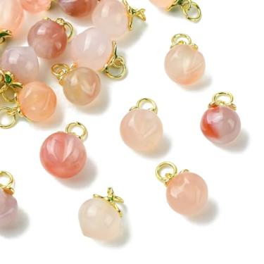 Imagem de UR URLIFEHALL 10 peças, 2 estilos, pingentes de pêssego, ágata natural, verão, 3D, lindos pingentes de frutas, pingentes para colar, pulseira, brincos, joias, artesanato, faça você mesmo