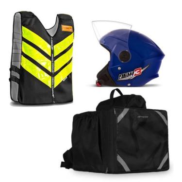 Imagem de Kit Motoboy Mochila Térmica + Capacete New Liberty 3 + Colete Refletiv