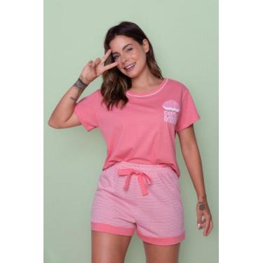 Imagem de Pijama Feminino Algodão Manga Curta Coral - Pink Dream, G