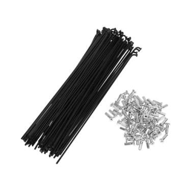 Imagem de TUCKBOLD Conjunto de 72 raios de bicicleta de 14G 170 mm com raio de roda de bicicleta aço carbono preto