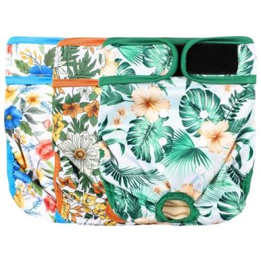 Imagem de Fraldas de cachorro Langsprit laváveis (pacote com 3) – Fraldas reutilizáveis que não vazam para fêmeas caninas em período menstrual – Calcinhas de calor para cães altamente absorventes com botões ajustáveis (floral, GG)