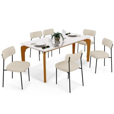 Imagem de Mesa De Jantar 160cm Off White Nature Com 6 Cadeiras Bege