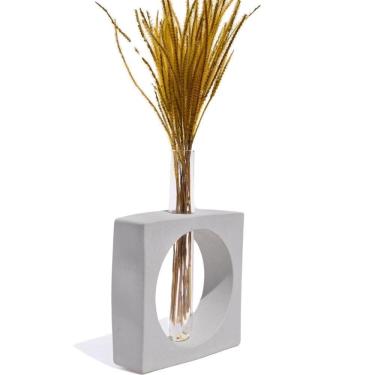 Imagem de Vaso Decorativo Artesanal Solitário Quadrado 16,5cm Cimento Cinza