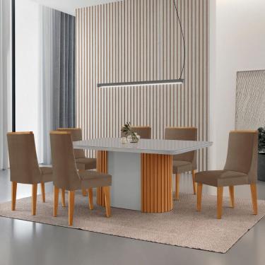 Imagem de Mesa de Jantar Aspen 180cm Tampo MDF Vidro com 6 Cadeiras Lisboa Moderna Mobília