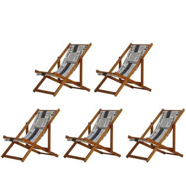 Imagem de Kit 5 Cadeiras Espreguiçadeira Preguiçosa Dobrável Mel Sem Braço