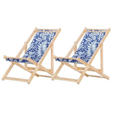 Imagem de Kit 2 Espreguiçadeiras Preguiçosa Dobrável sem Braço Madeira Maciça com Tecido Colorido