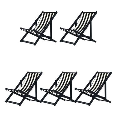Imagem de Kit 5 Espreguiçadeiras Preguiçosa Dobrável sem Braço Black em Madeira Maciça com Tecido