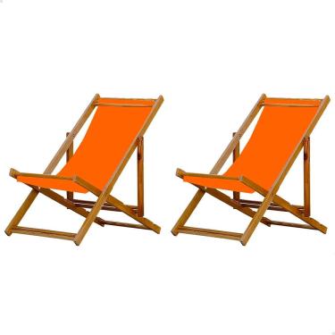 Imagem de Kit 2 Espreguiçadeiras Preguiçosa Dobrável sem Braço Mel em Madeira Maciça
