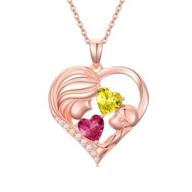 Imagem de Zoeniya Colar com pingente de coração banhado a ouro rosa para mãe e filha com 12 meses, presentes de dia das mães para mãe, pedra do mês de nascimento, joia de aniversário para mãe, esposa, namorada